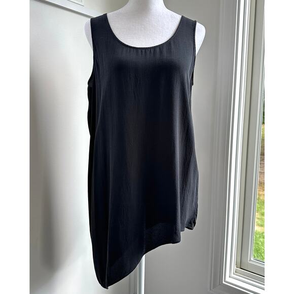 Eileen Fisher 100% Silk Black Asymmetrical Sleeveless Blouse XS Oversized Tank - Picture 1 of 6